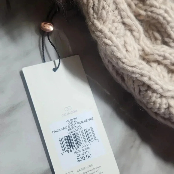CALIA CABLE  KNIT POM BEANIE COLOR IS NATURAL - Picture 3 of 6